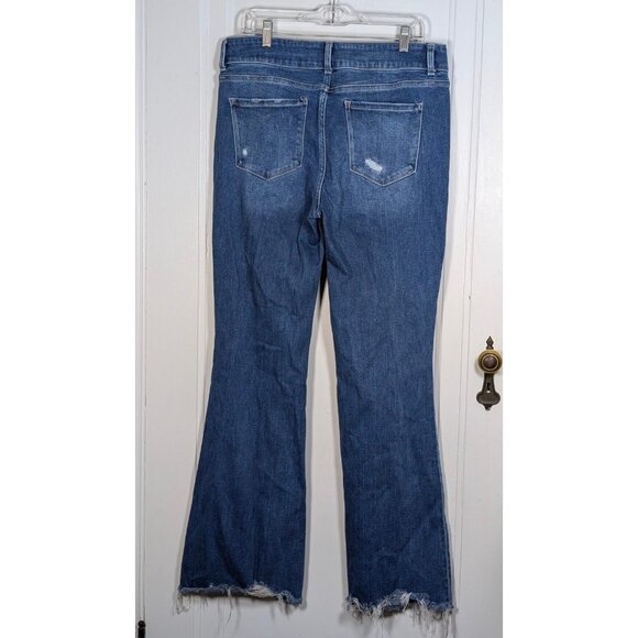 Flying Monkey Women's Size 33 Jeans Blue  Mid-Rise Flare Leg Raw Hem Denim - Picture 2 of 4